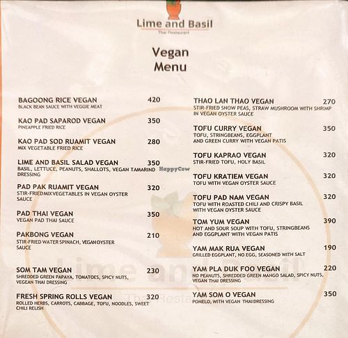 Updated menu 19/03/2023 at Lime and Basil in Alfonso