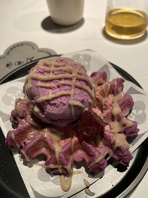 Vegan purple sweet potato mochi waffle (by EatDrinkMomo)  at Kin Food Halls in Hong Kong Island