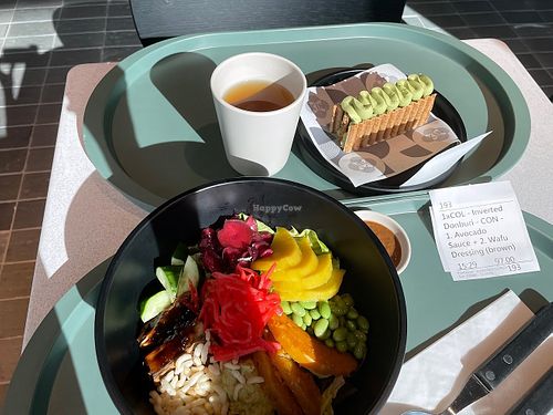 Vegan Inverted Donburi (Grassroots Initiatives) and vegan Millefeuille (by Essentia)  at Kin Food Halls in Hong Kong Island