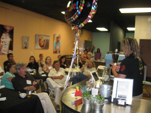 The San Antonio Vegetarian Society took 30 people to Revolucion on 4/30/14 and had a feast!  Our speaker was Austin's Bee Czar, Walter Schumacher at Revolucion Coffee and Juice in San Antonio