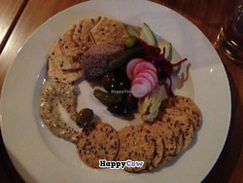 'charcuterie' plate -- walnut 'pate', cashew 'cheese', and pickles  at Om Cafe - Traverse City in Traverse City