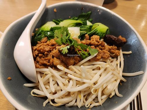 Noodles with vegetarian meat sauce (vegan) at MonGa Cafe in Bellevue
