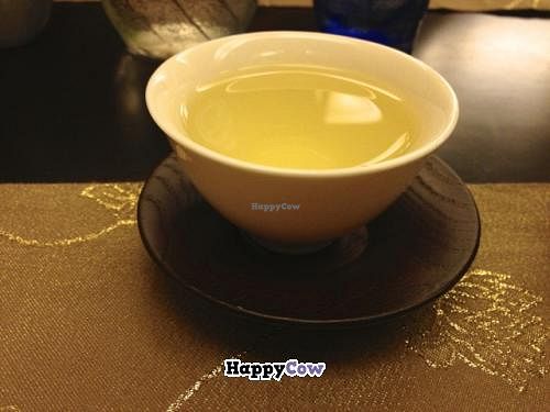 Yang Xin Kaiseki Green tea made with famous local tea and mountain water, served in beautiful teacups at Vegetarian Kaiseki Cuisine in Hualien