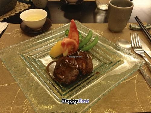 Yang Xin Kaiseki Main Course - Cutlets made from mushroom in a delicious sauce at Vegetarian Kaiseki Cuisine in Hualien