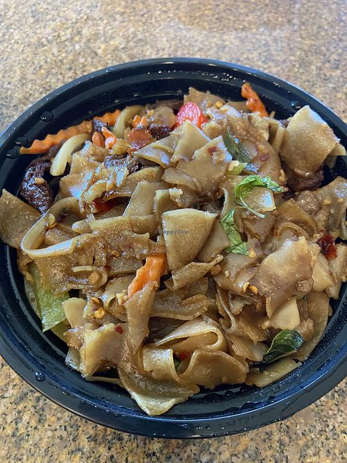 Spicy noodles with mock duck  at Plumeria in San Diego