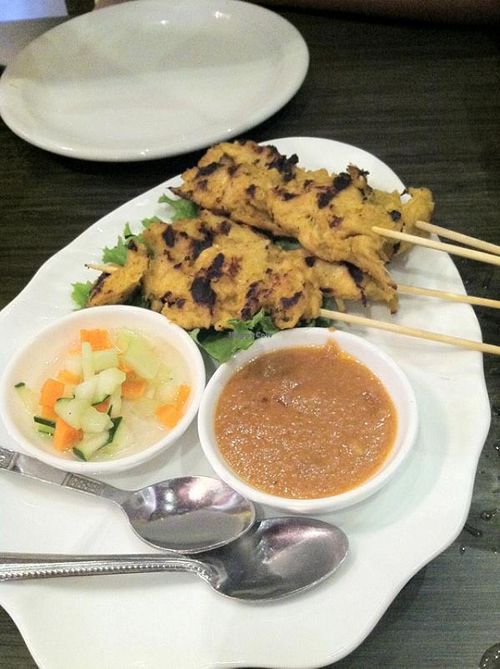 Chick'n satay with peanut sauce at Plumeria in San Diego