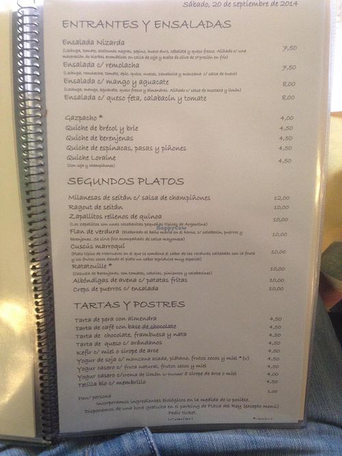 Menu (Spanish) at Galgala Vegetariano in Vigo