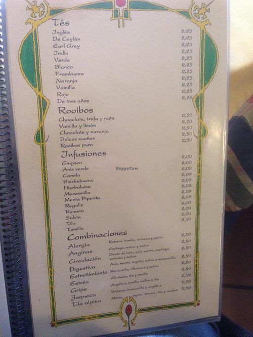Menu (Spanish) at Galgala Vegetariano in Vigo