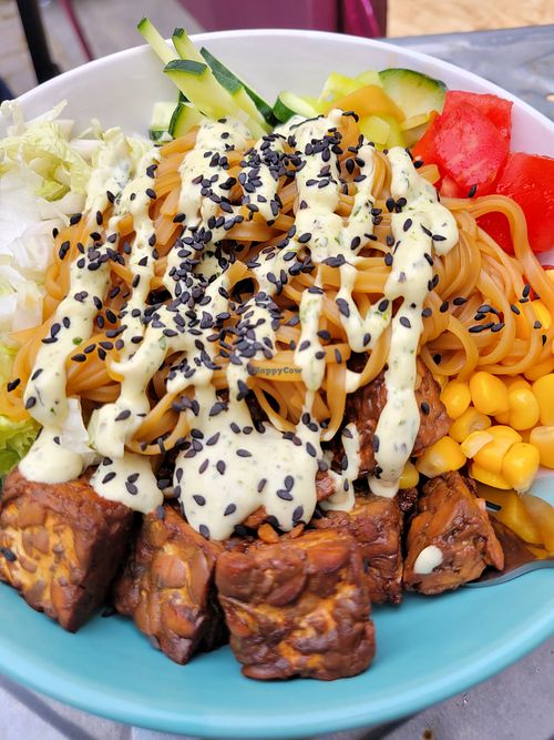 Tempeh bowl at Secret Place in Tbilisi