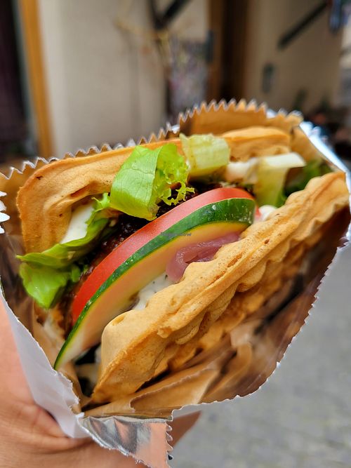 Waffle sandwich at Secret Place in Tbilisi