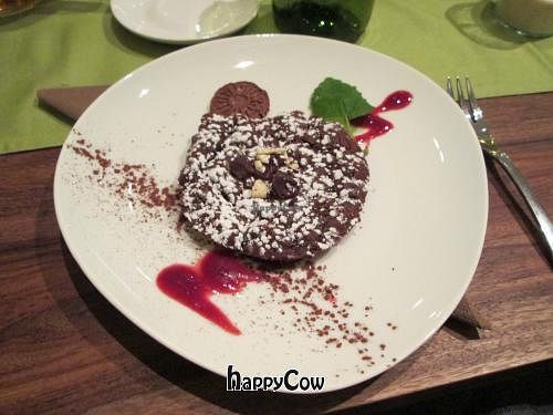 Warm chocolate 'tart' (more like brownie in a biscuit form) at Bistro Bardot in Berlin