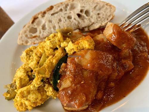 vegan scrambled eggs & vegan curry sausage at Almodovar Hotel in Berlin