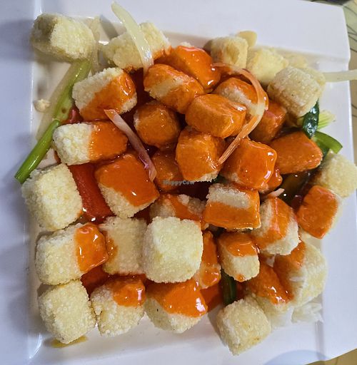 Fried Salt and Pepper Tofu with side of sweet and sour sauce at Eastern House in Terre Haute