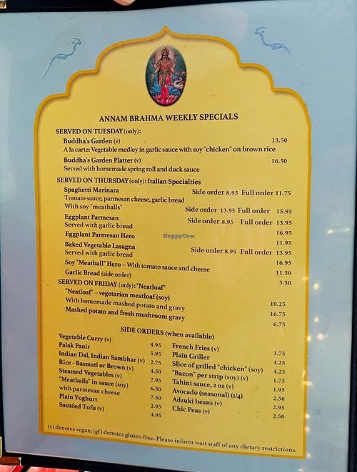 Menu page at Annam Brahma at Annam Brahma in Jamaica