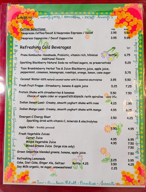 Menu page at Annam Brahma at Annam Brahma in Jamaica