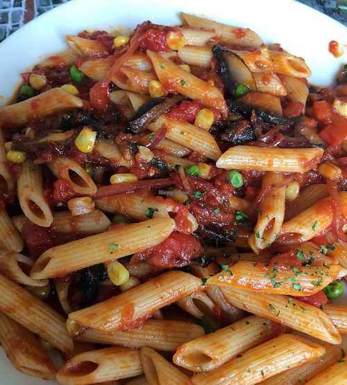 My smokey vegan pasta dish. Oh my! at Kaleidoscope Cafe in Pittsburgh