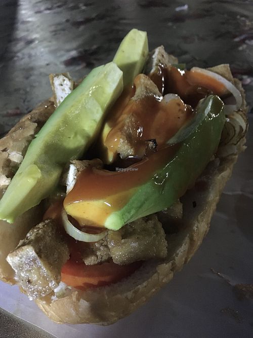 Tofu and avocado sandwich with chili sauce  at Mama's Sandwich Burgers & Pancakes  in Vang Vieng