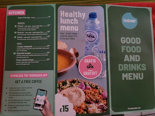 menu with vegan options clearly labeled at Foodmaker - Leuven Centrum in Leuven