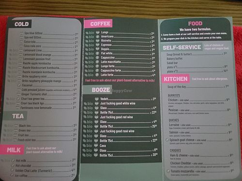 menu with vegan options clearly labeled at Foodmaker - Leuven Centrum in Leuven