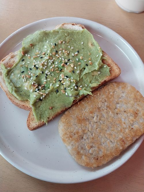 avo toast, hash patty at Golden Hour Bake House in Springfield