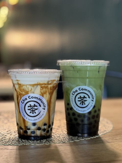 Brown sugar/ matcha boba  at Cha Community in Temple