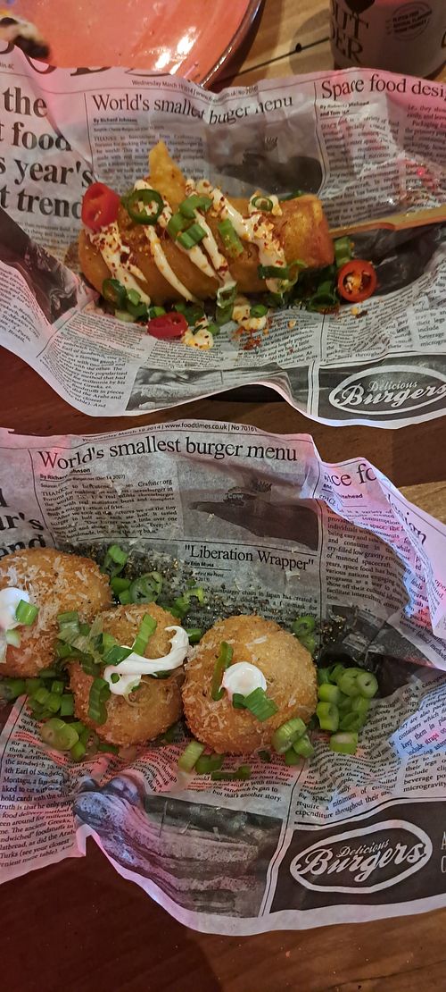 Battered sausage and carbonara balls at Nonna Said in Glasgow
