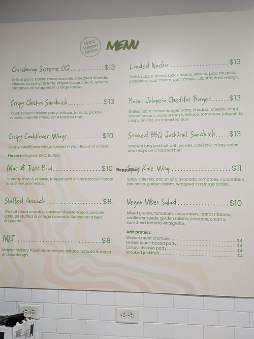 Menu at Vegan Vibrationz in Plano