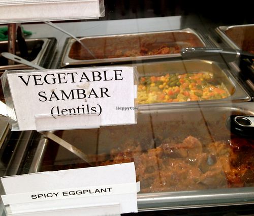Vegetarian and Vegan curries from Spinach Tofu (not pictured), Zucchini Curry, Okra Curry, Vegetable Sambar, Spicy Eggplant to Chana Masala. at India Cafe Curry Express NEX - Kiosk in Honolulu