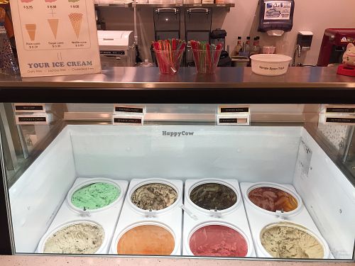 vegan (soy-based) ice cream case at Happiness Cafe in San Jose
