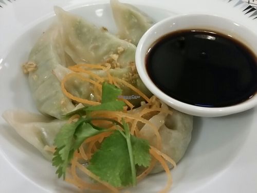 steamed dumplings at Vegan Plate in Chicago
