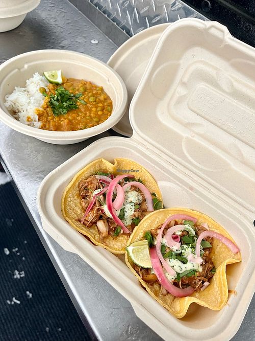 Coconut Curry Bowl with sweet potato and red lentils. And the Jackfruit tacos. Yum! at The Wylde Beet in Hailey