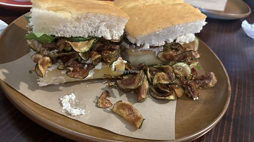 Zucchini and almond ricotta focaccia   at don Fred in Newtown