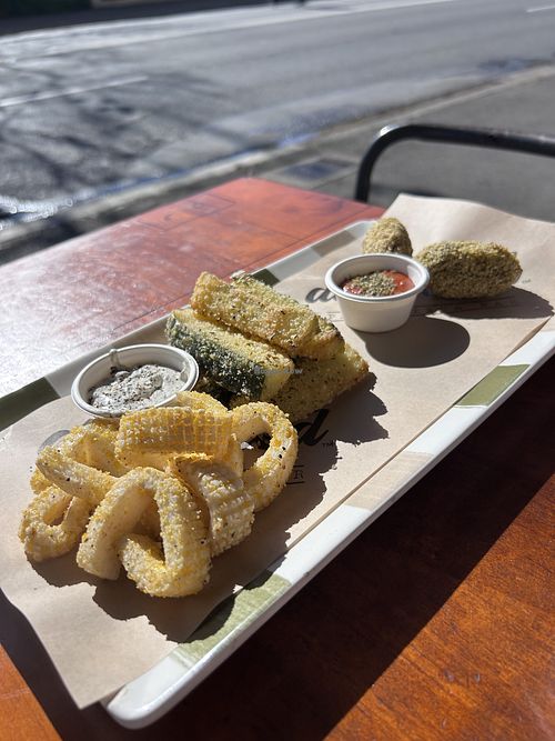 The konjac calamari and sauce was really goodd  at don Fred in Newtown