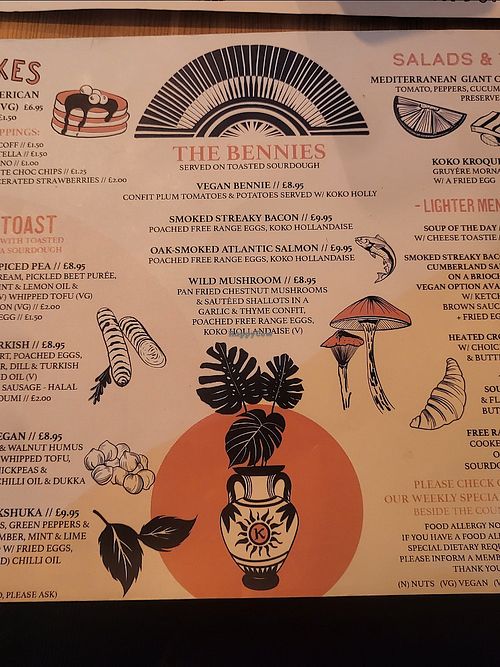 Menu with lots of vegan options. at House of Koko - Oakwood in Leeds
