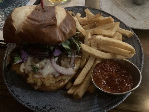 Cha-cha-cha Chickpea Burger  at The Unicorn Tavern in Grand Haven