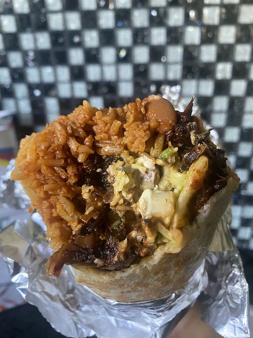 Pro: Generous Portion Con: Too Messy/Spicy for My Liking. Some odd textures. Couldn’t Finish. 😔 Didn’t Like the Al Pastor Burrito. That was my bad.  at Rico Rico Vegano in Oakland