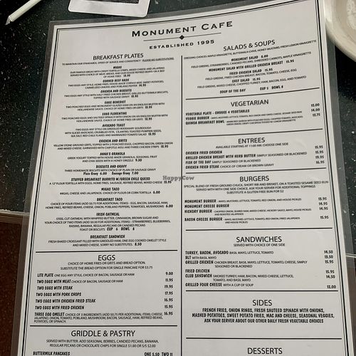 Menu   at Monument Cafe in Georgetown
