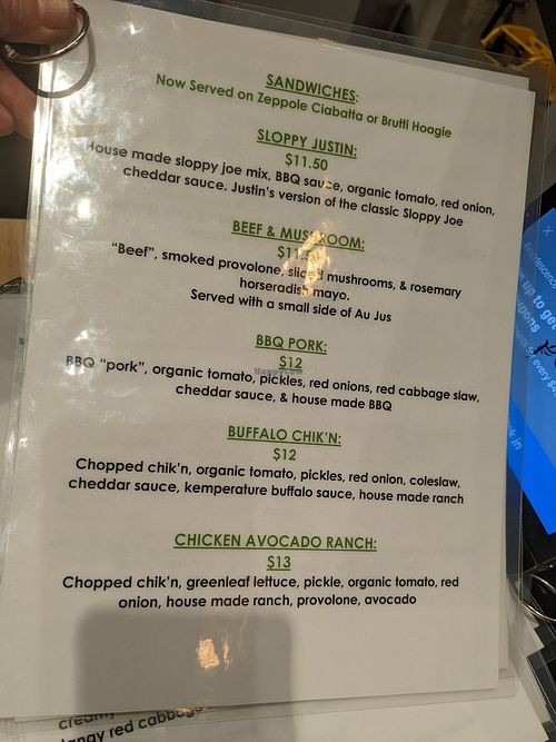 Menu at Frondescence in Boise