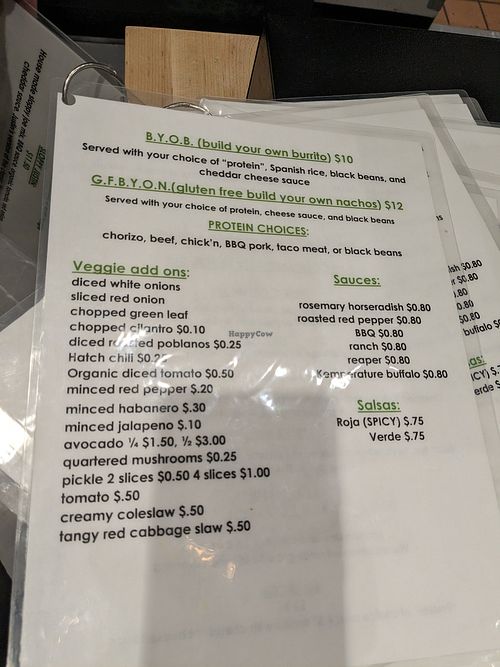 Menu at Frondescence in Boise