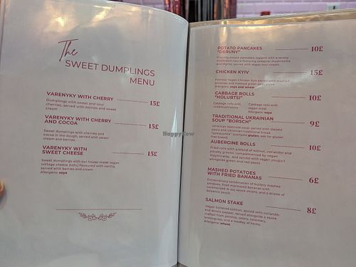 Food menu at Cream Dream in London
