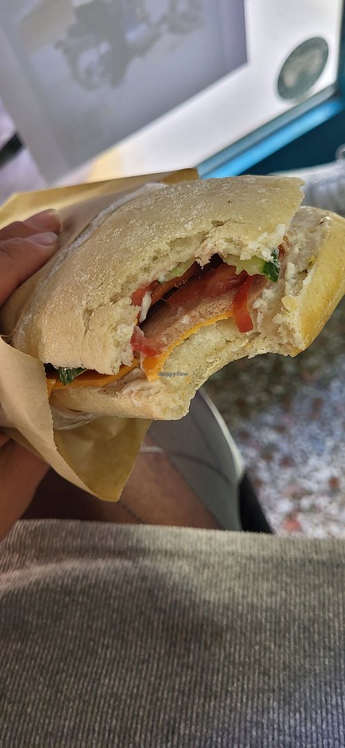 Sandwich with delicious home made sugar free mayo at Bamboo Vegan Cafe in Athens