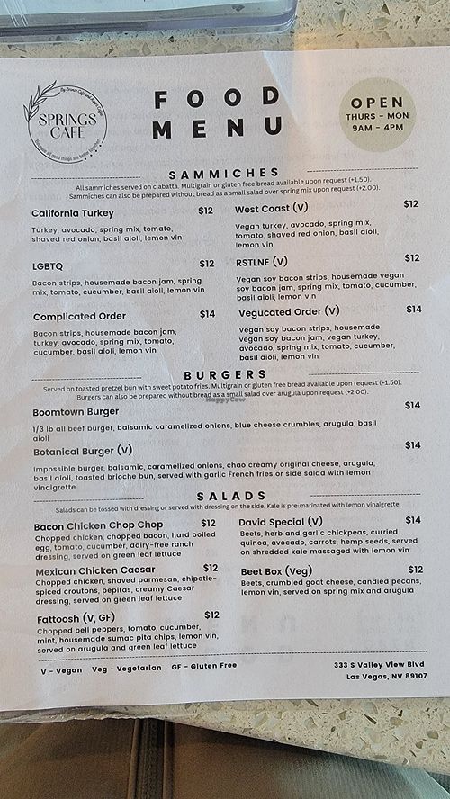 Springs Cafe Las Vegas Nevada Restaurant HappyCow