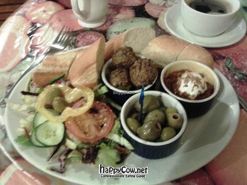 Tapas at Tiamo's - falafel, olives, smoky aubergine dip, bread and salad. at Tiamo's in Stockport