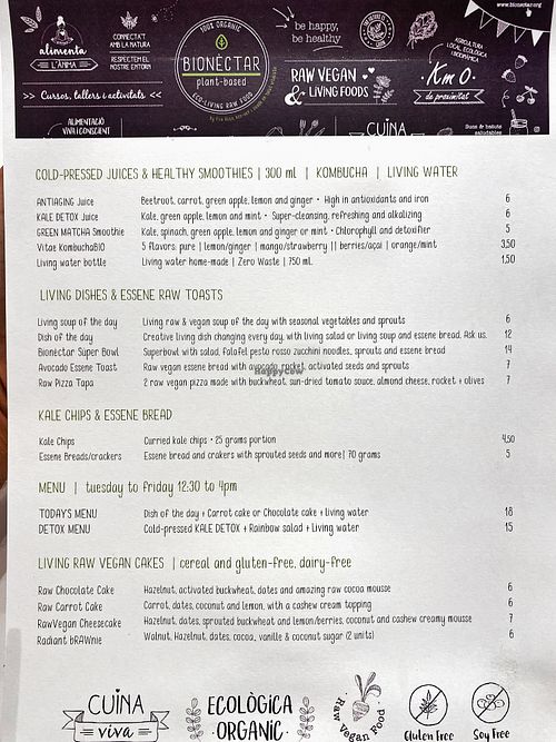 Menu (English)   at Bionectar in Girona