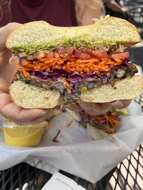 Inside the veggie burger   at Sprouts Natural Foods Cafe in South Lake Tahoe