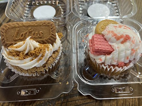 Vegan Lotus and strawberry cupcakes  at Sweet Vegan Eats - epiQ Food Hall in Woodbridge