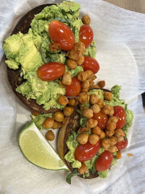 Vegan-licious open faced bagel sandwich   at Bartlet Street in Andover