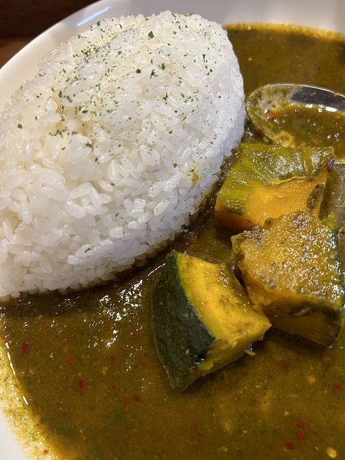 Level 8 spice veggie curry with pumpkin as a topping 😋   at Moona Curry in Tottori