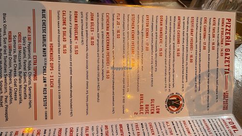 Back Page pizza section of menu  at The Back Page in Phibsborough