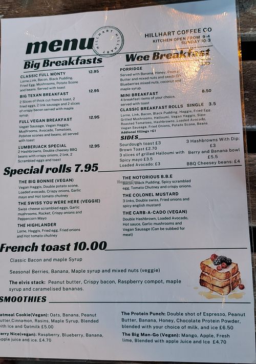 Menu 2 (July 2025) at Hillhart Coffee Co in Bearsden